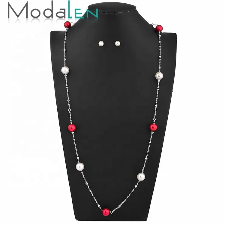 Modalen Artificial Necklace Small Pearl Stainless Steel Jewelry Set Woman