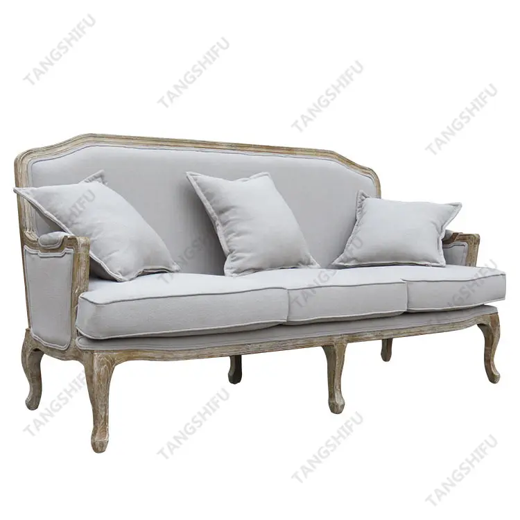 Sofá francês de 3 lugares, sofá de tecido de carvalho da sala de estar
