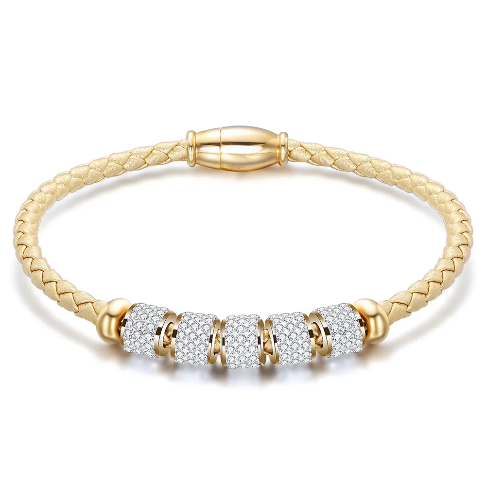 Mode cuir aimant fermoir Bracelet 2024 bijoux cristal charme acier inoxydable Bracelets pour femmes