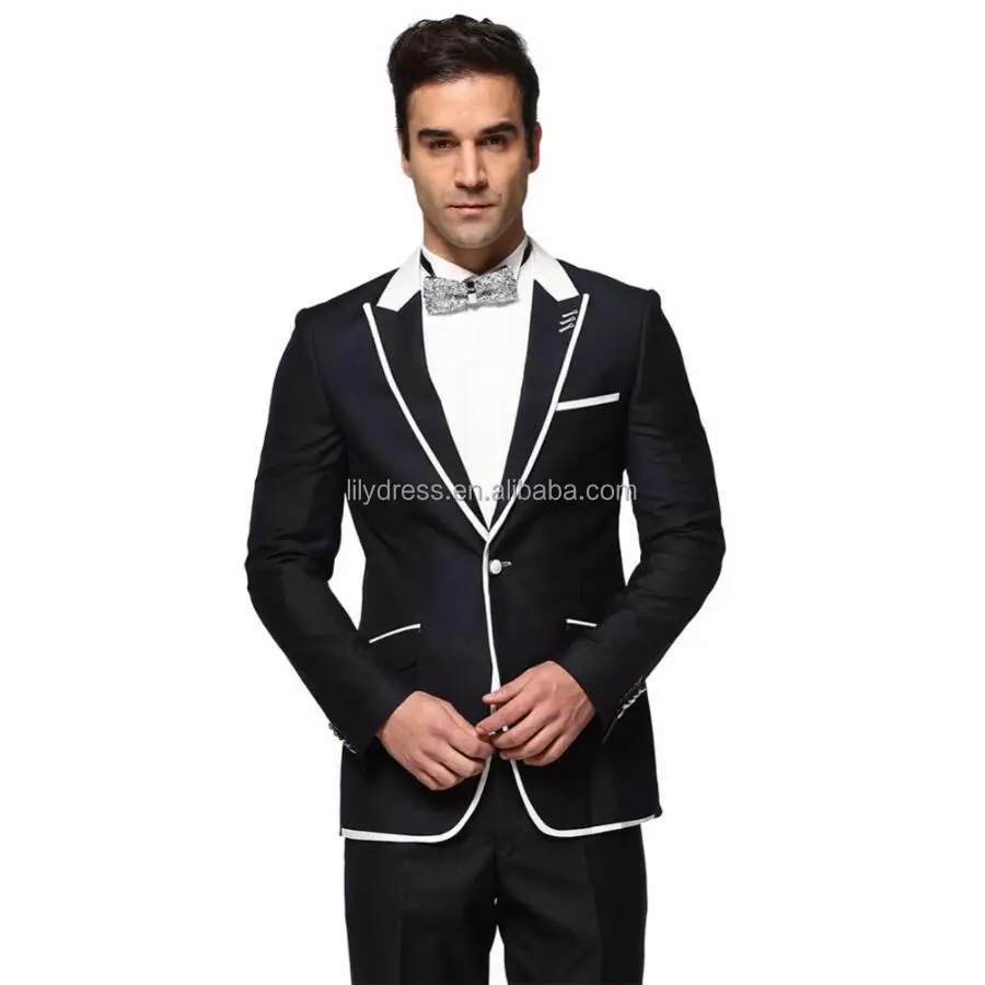 (Chaqueta + pantalón) traje de boda para hombre, trajes formales de primavera y otoño, chaqueta de manga larga informal, traje blanco y negro, conjunto de dos piezas