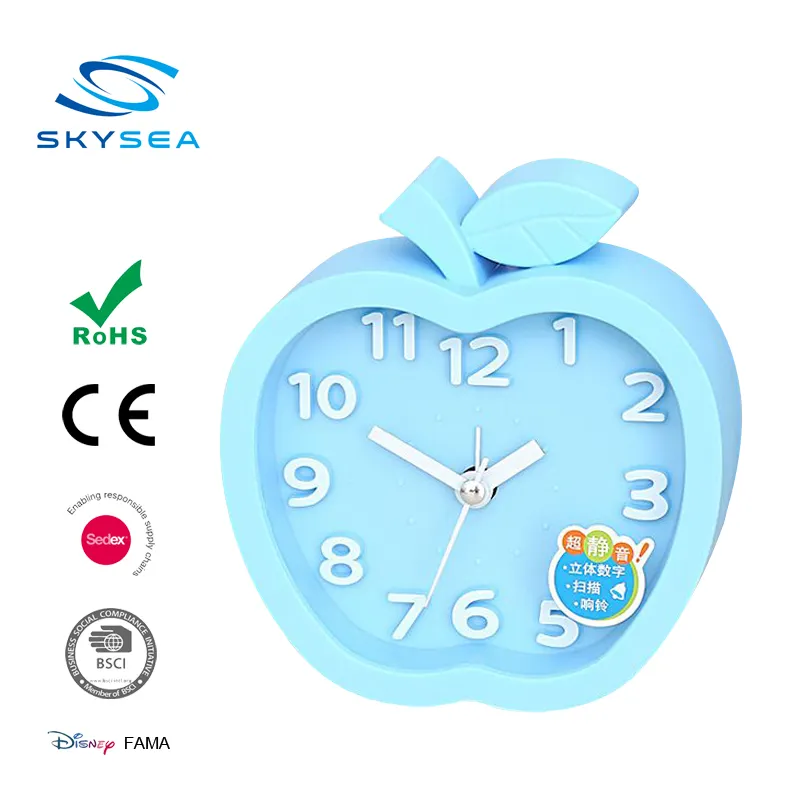 2017ขายส่งพลาสติกดิจิตอลสีฟ้าแอปเปิ้ลตลกนาฬิกาปลุกตารางนาฬิกา