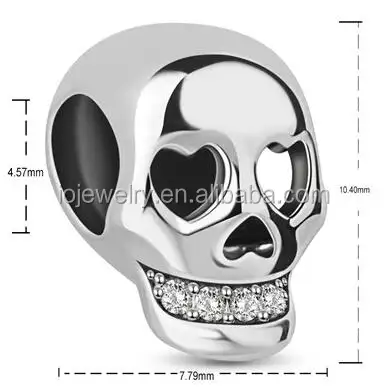 ハートビーズ付き925スターリングシルバービーズスカル