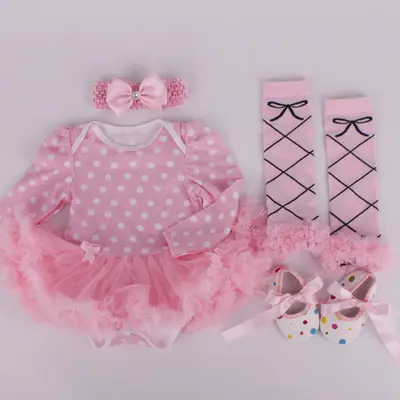 4 adet set Sevimli bebek takım elbise onesie ayakkabı kafa bandı kızlar için çorap