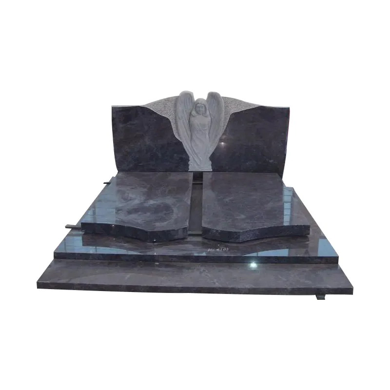 Lápida de mármol personalizada barata de alta calidad, lápida de doble Corazón, lápida de monumentos de granito negro de China