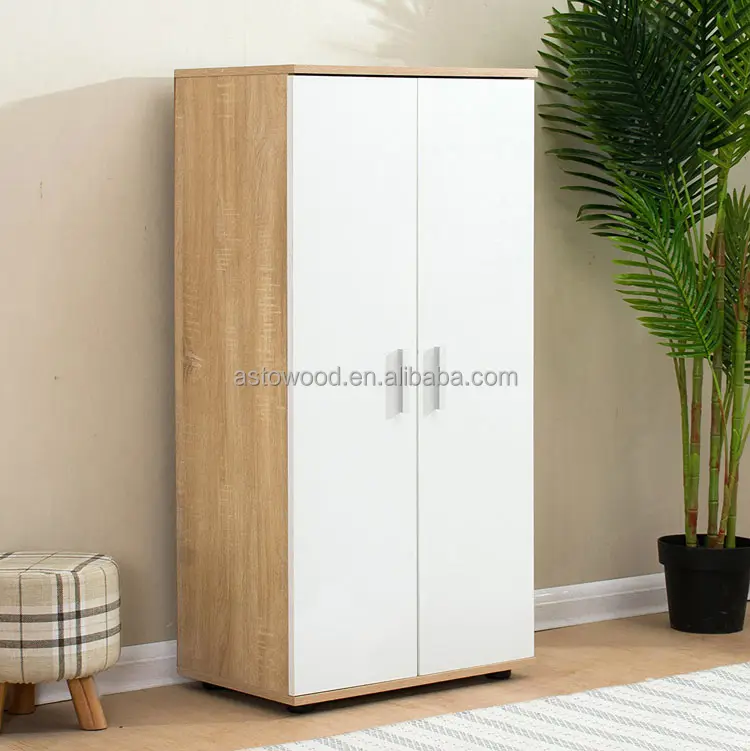 White Shoe Cabinet 2 Doors Storage Unit with 5 Shelves in White