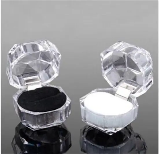 Brinco de plástico transparente, caixa pequena octogonal de cristal transparente