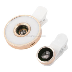 通用广角 LED 拍摄光手机相机闪光灯填充光夹式镜头 + 鱼眼镜头适用于 iPhone 三星 - Product Image 1