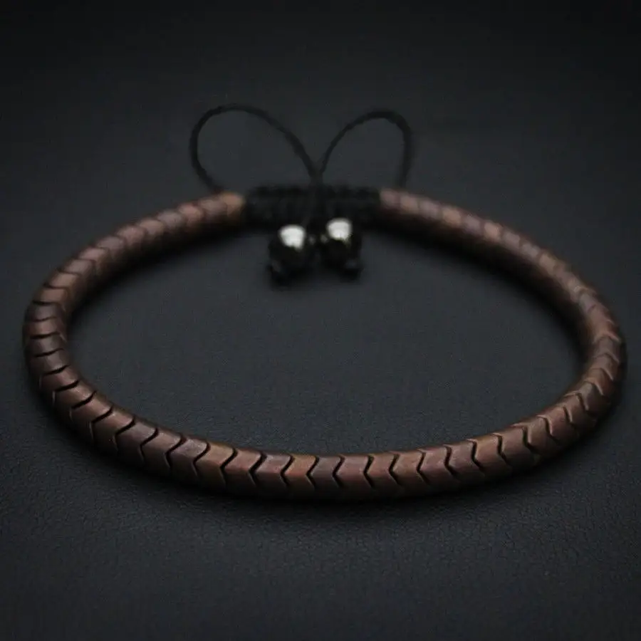 Pulsera trenzada con cuentas de hematita para hombre y mujer, brazalete hecho a mano de piel de serpiente, joyería de amistad