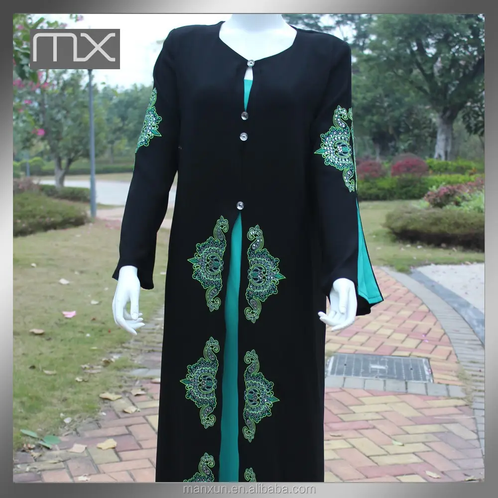 Vestido largo musulmán de abaya, bordado con contraste, islámico, para mujer, jilbab, dubai, burka negra