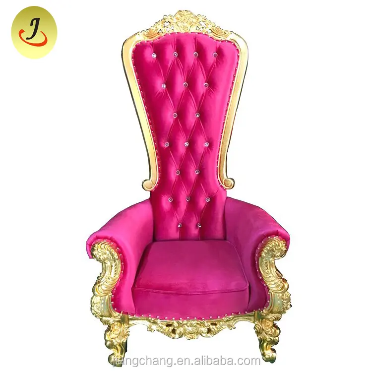 Muebles de Hotel de lujo de madera tallado barroco francés oro blanco alta de cuero barato reina rey trono sillas JC-SF06