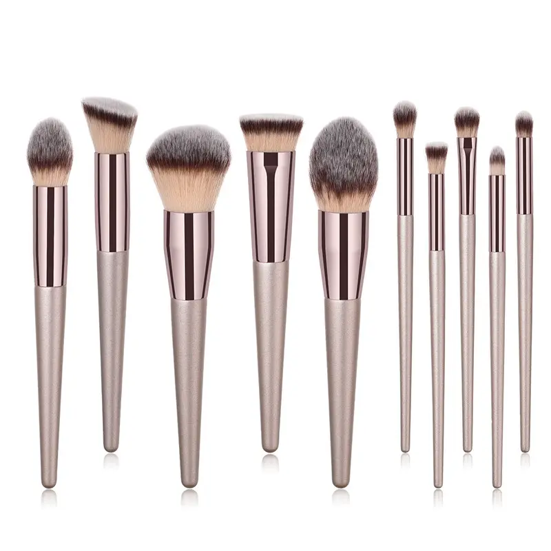 10 unids/set de brochas de maquillaje, profesional, único, Vegano, champán, pelo sintético, brocha para base, brocha para labios