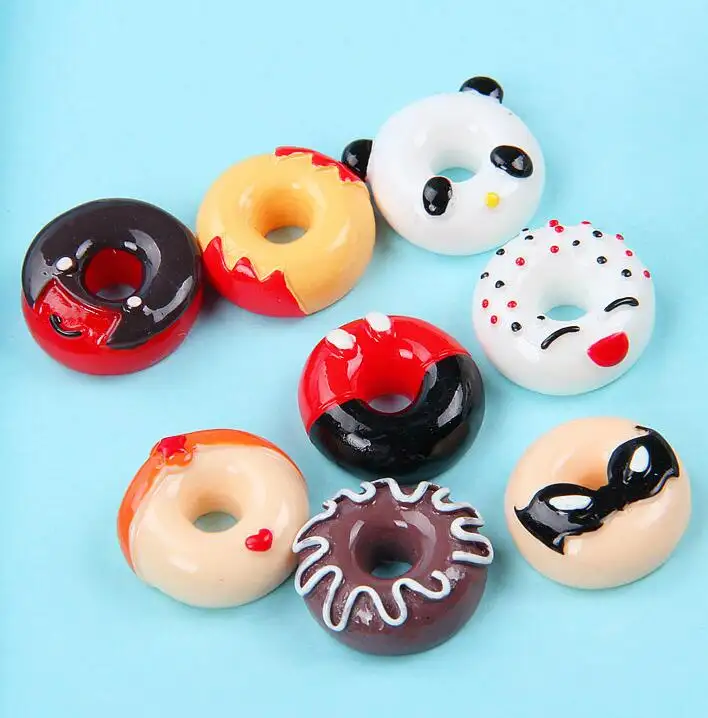 Abalorios de imitación de donut para manualidades, Kit de adornos de resina de dibujos animados, venta al por mayor