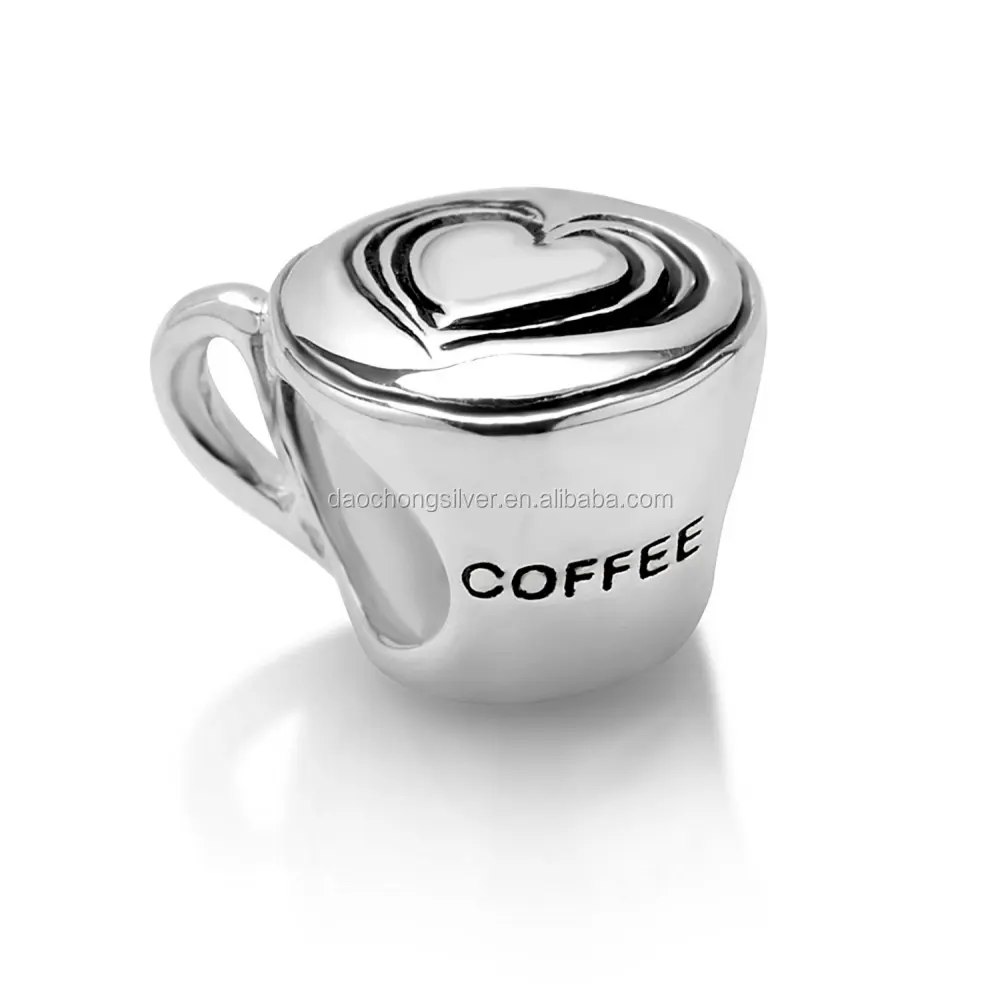 Abalorio de plata de ley S925 con forma de taza de café