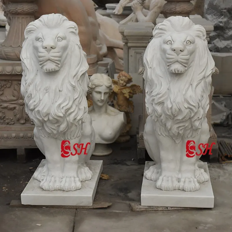 Oyma aslan heykeli satılık mermer taş beyaz özelleştirilmiş boyutu doğal taş renk Modern SH-SHENGHUA ömür boyu batı