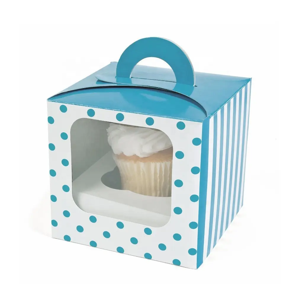 Custom Single Cupcake Packaging Box Printing with Window Elegant Paper Packaging Boxes Printed Cardboard Display Boxes Jielong