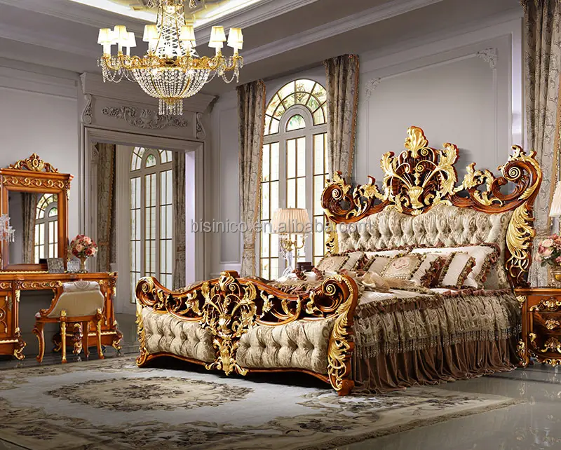 Bisini Luxury Palace Lit King Size, Royal Golden King Size Meubles de chambre à coucher