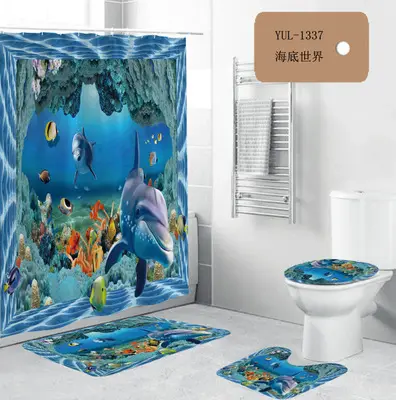 Rideau de douche modèle Dolphin, rideau de douche étanche en Polyester impression numérique 3D à motif coloré