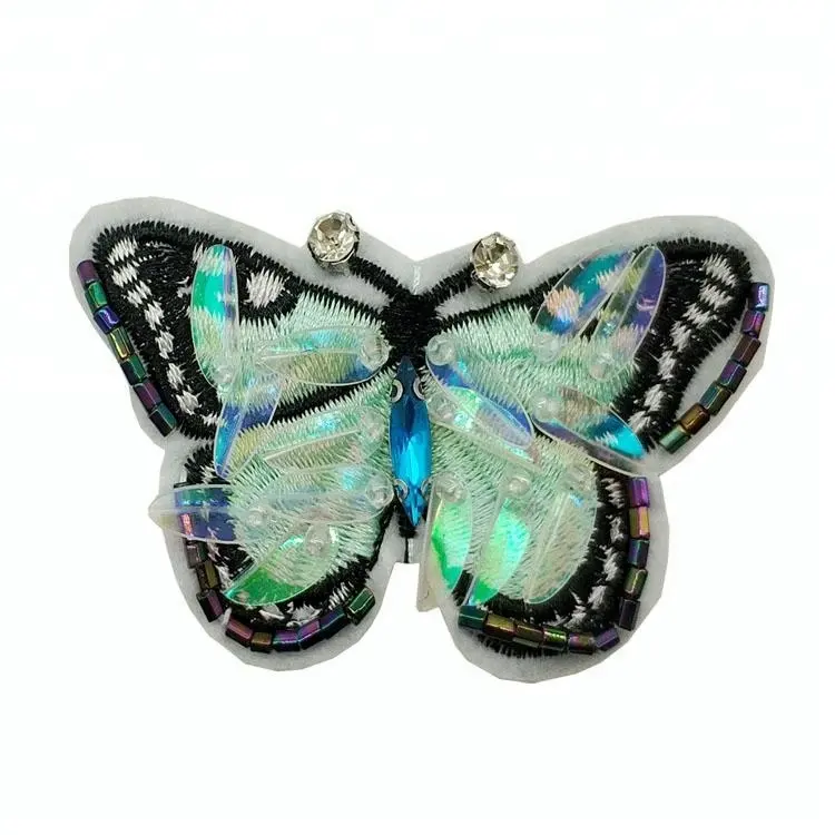 Parches de cuentas de diamantes de imitación hechos a mano, bordado con lentejuelas de mariposa en 3d, gran oferta