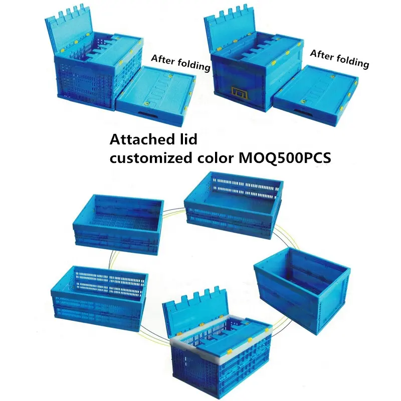 Caja sólida de almacenamiento de plástico plegable de alta resistencia de plástico PP con tapa, cajas de plástico plegables con tapa