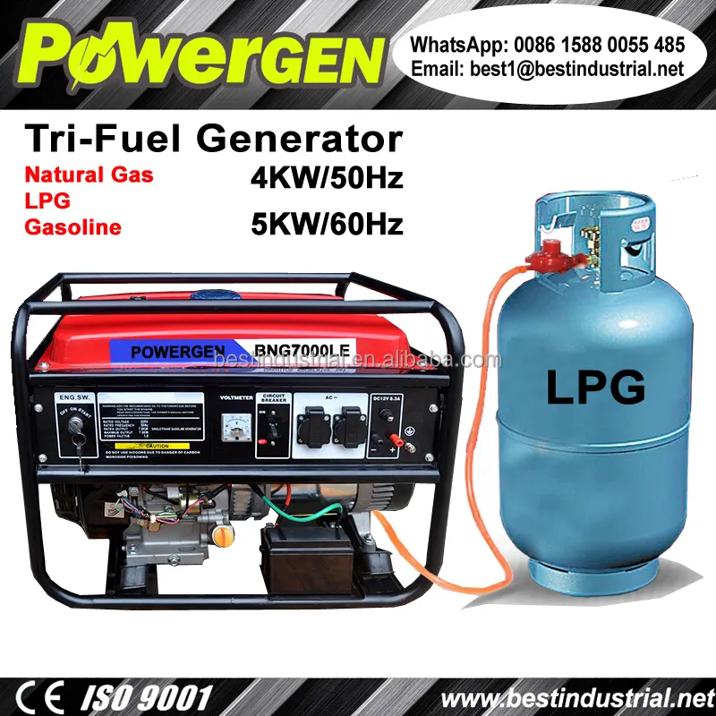 Best Seller!!! POWERGEN Home use Air cooled Portable Tri-Fuel Gasoline/LPG/Natural Gas Generator 4KW