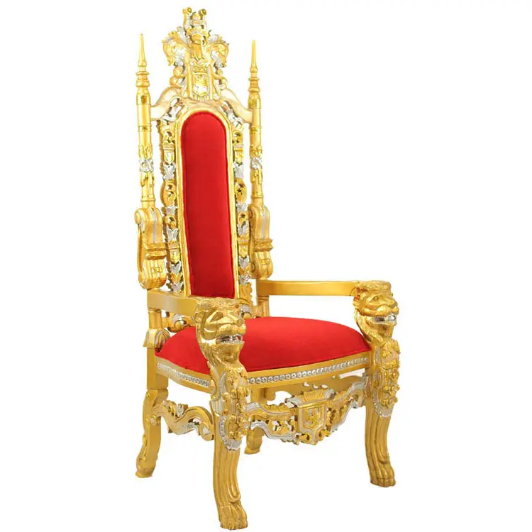 Modern High Back Red King Throne Chair Madeira Sólida Estilo Antigo para Jantar no Hotel e Noiva Noivo Casamento Embalado para o Envio