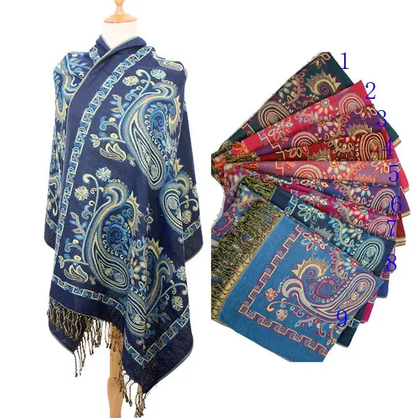 Bufanda tejida, manta con patrón de flores, mantón con flecos de Cachemira para mujer, de punto rizado