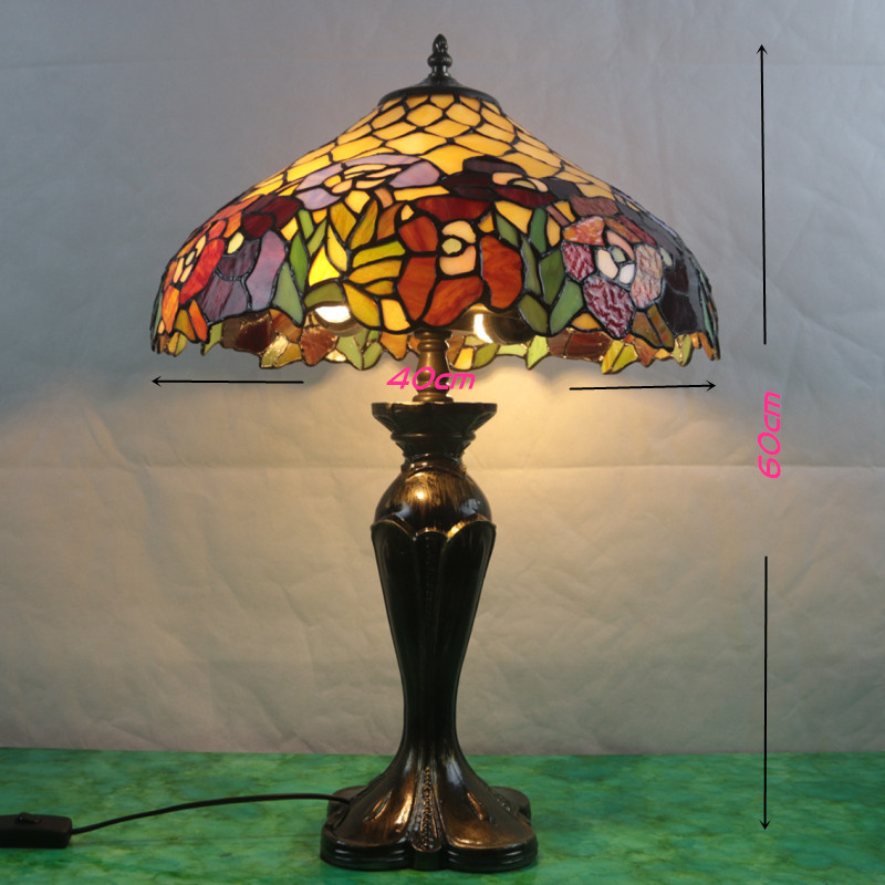 LongHuiJing High End Quality Tiffany Style Table Lamp 16Inch Art Stained Glass Nightlight Liaison Vintage Base Flower lights