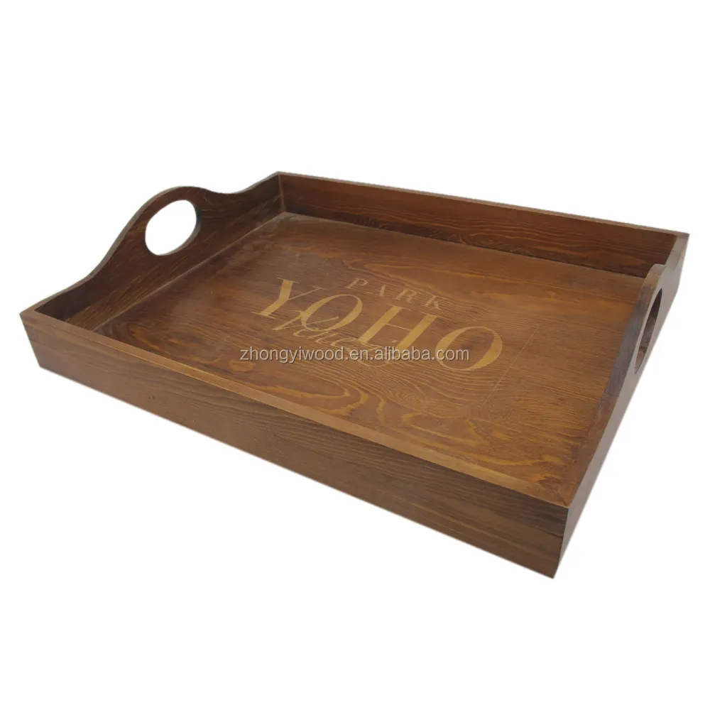 Wholesale Cheap Pine Wood Unfinished Serving Tray wooden wine glass tray wooden food tray