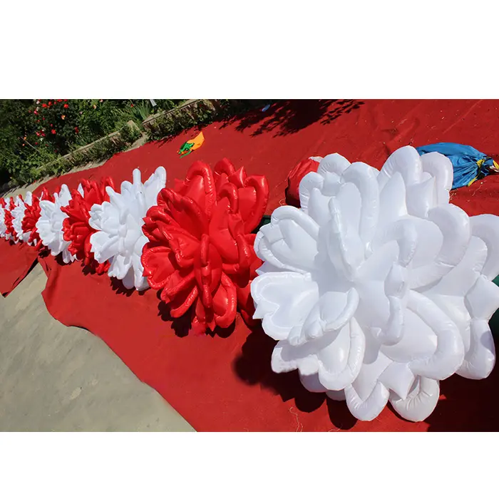 Rosa roja blanca inflable gigante, decoración de flores de escenario con luz led