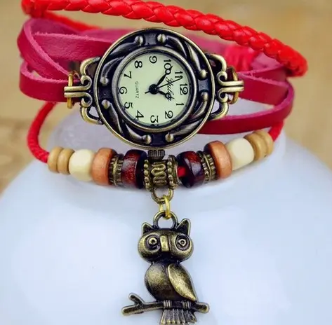 Дропшиппинг браслет с подвеской сова часы alibaba онлайн доставка Кожаный ремешок винтажные часы для женщин