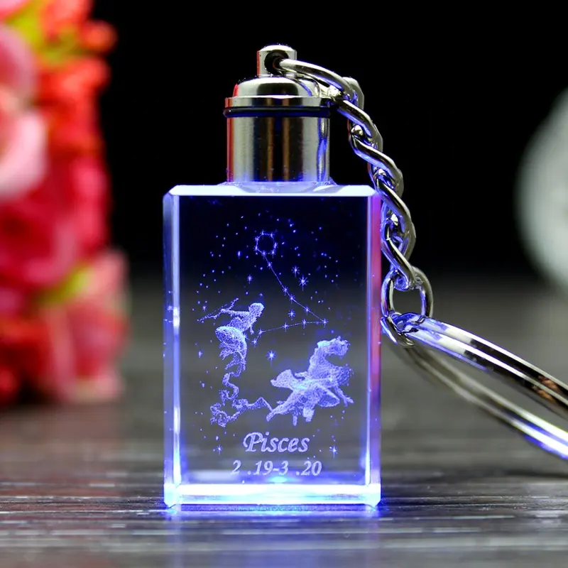 CAMPIONE GRATUITO Personalizzato 3D laser logo mini acrilico anello di metallo led catena chiave della luce led di Cristallo keychain per le imprese Degli Ospiti regali