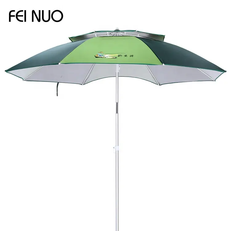 Gran protección uv doble capa exterior ventilado sombrilla de playa pesca con impresiones de logotipo