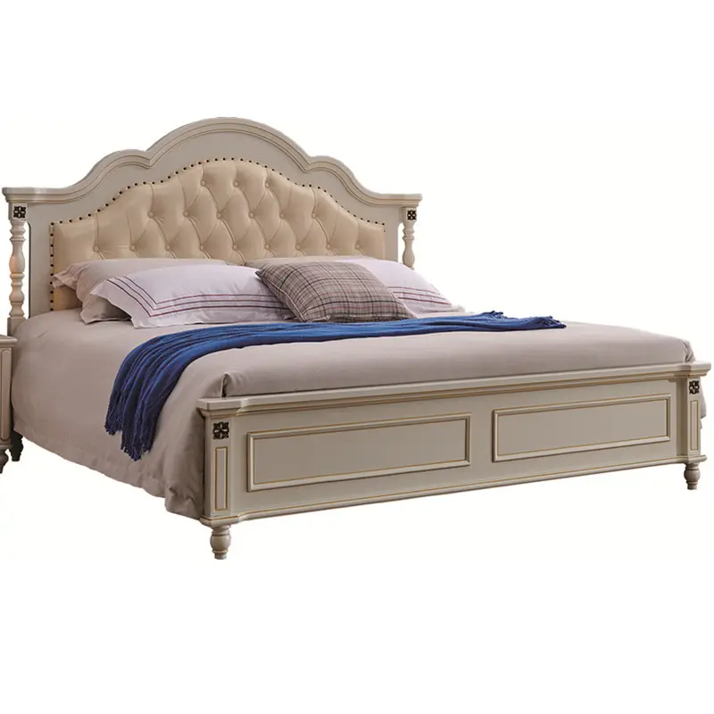 Lit King classique en cuir PU de style européen, couvre-chef en bois, King