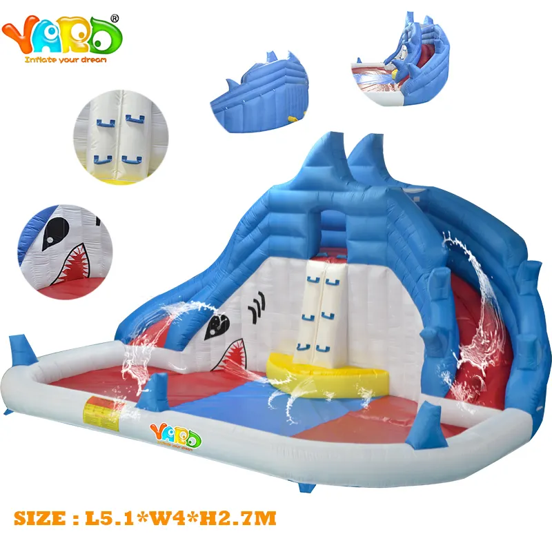 YARD Residential Shark Inflatable Water Slide Swimming Pool Bounce House Jumper with Blower