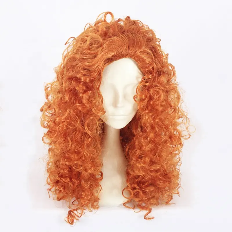 Wig Anime, Wig rambut palsu sintetis, Cosplay putri, oranye, gelombang panjang, 55cm, grosir