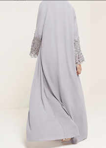 Muslim Women Open <strong>Kimono</strong> Abaya with Lace Trim - Product Image 3