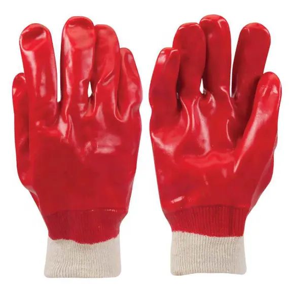 Rojo recubierto de PVC de la muñeca de goma guantes de trabajo