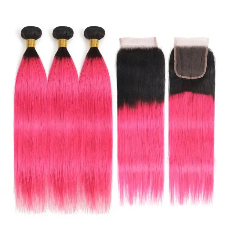 Cabelo X-TRESS ombré de alinhamento de cutícula, cor rosa azul roxo com fecho 100% de cabelo humano brasileiro