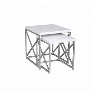 Mesa auxiliar de madera de diseño sencillo, mesas de nido con marco cromado, mesa de centro - Product Image 1