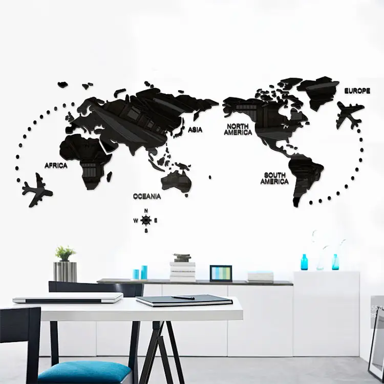 Custom printing world map vinyl large wall sticker for home decoration