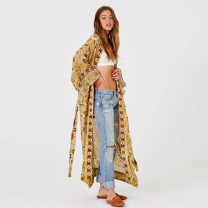 Moss krep toprak ton çiçek baskılı maxi <span class=keywords><strong>kimono</strong></span> boho <span class=keywords><strong>chic</strong></span> bayan plaj giyim