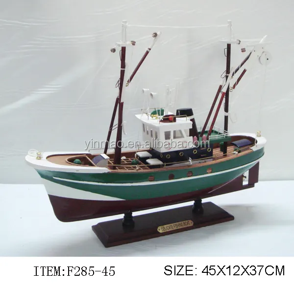 خشبي الصيد الروبيان كراب عارض قوارب ، الأخضر 45x12x37 سنتيمتر ، القطر الصيد نموذج باخرة ، ومن ناحية الفن سفينة يخت نموذج