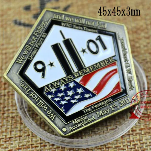 11 सितंबर के हमलों के सिक्के 911 सिक्का 3डी क्लासिक शैली चुनौती पेंटागन धातु सिक्का