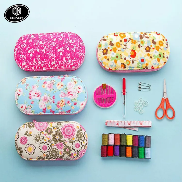 Chinesischen stil compact min travel sewing kit set in tragbare box tasche mit nähen Zubehör