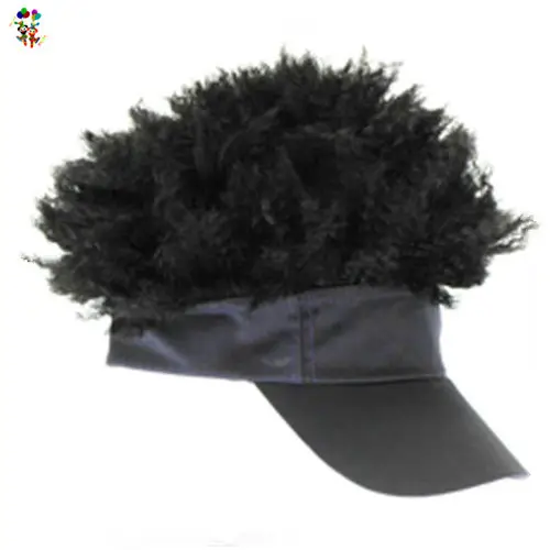 Cabelo sintético afro preto barato peruca com viseira cinza boné HPC-1261