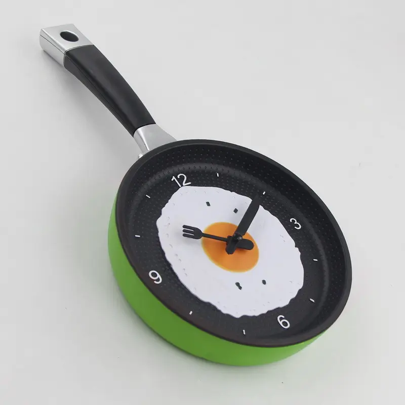 Registren frito Pan colgante reloj de cocina de plástico silencioso Reloj de pared para la decoración de la casa de dibujos animados relojes de tiempo