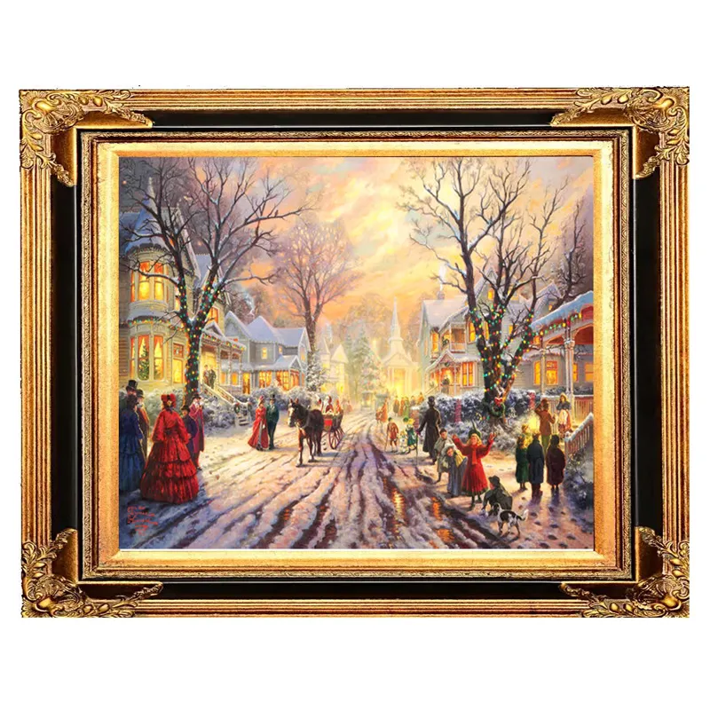 Peinture à l'huile sur toile avec cadre, célèbre scène de noël,