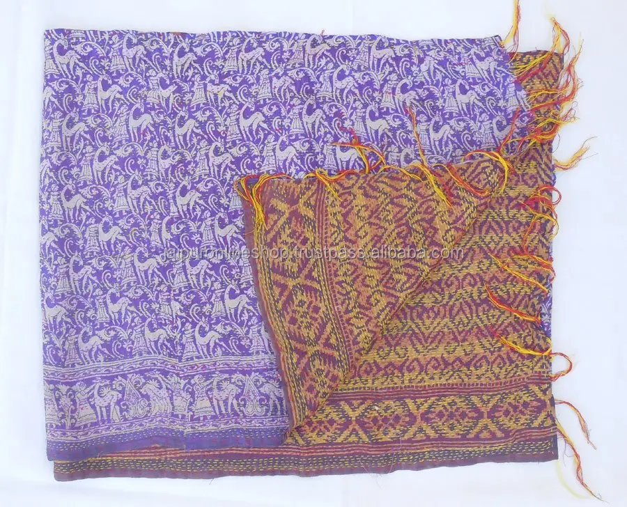 Buy Reversible Silk Vintage Kantha Stole/Scarf in Wholesale Prices