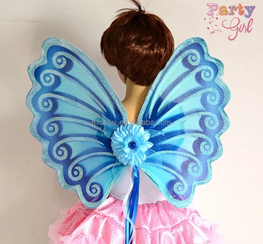 2016 New coming Kids Baby Girl Fairy Wings Butterfly Costume blue Kids Butterfly Wings Costume