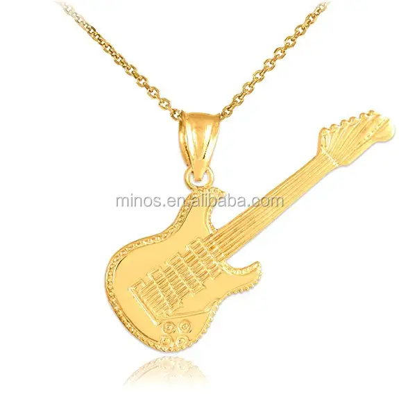 New Design Musical Guitar Pendant,14k Gold Music Charm Guitar Pendant Necklace